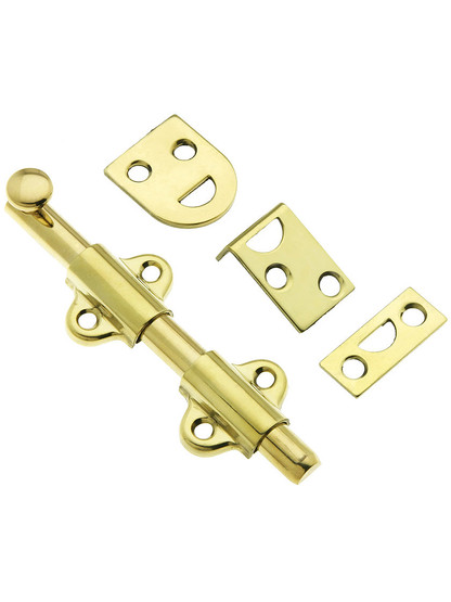 4 inch Light Duty Surface Bolt In Solid Brass in Unlacquered Brass.